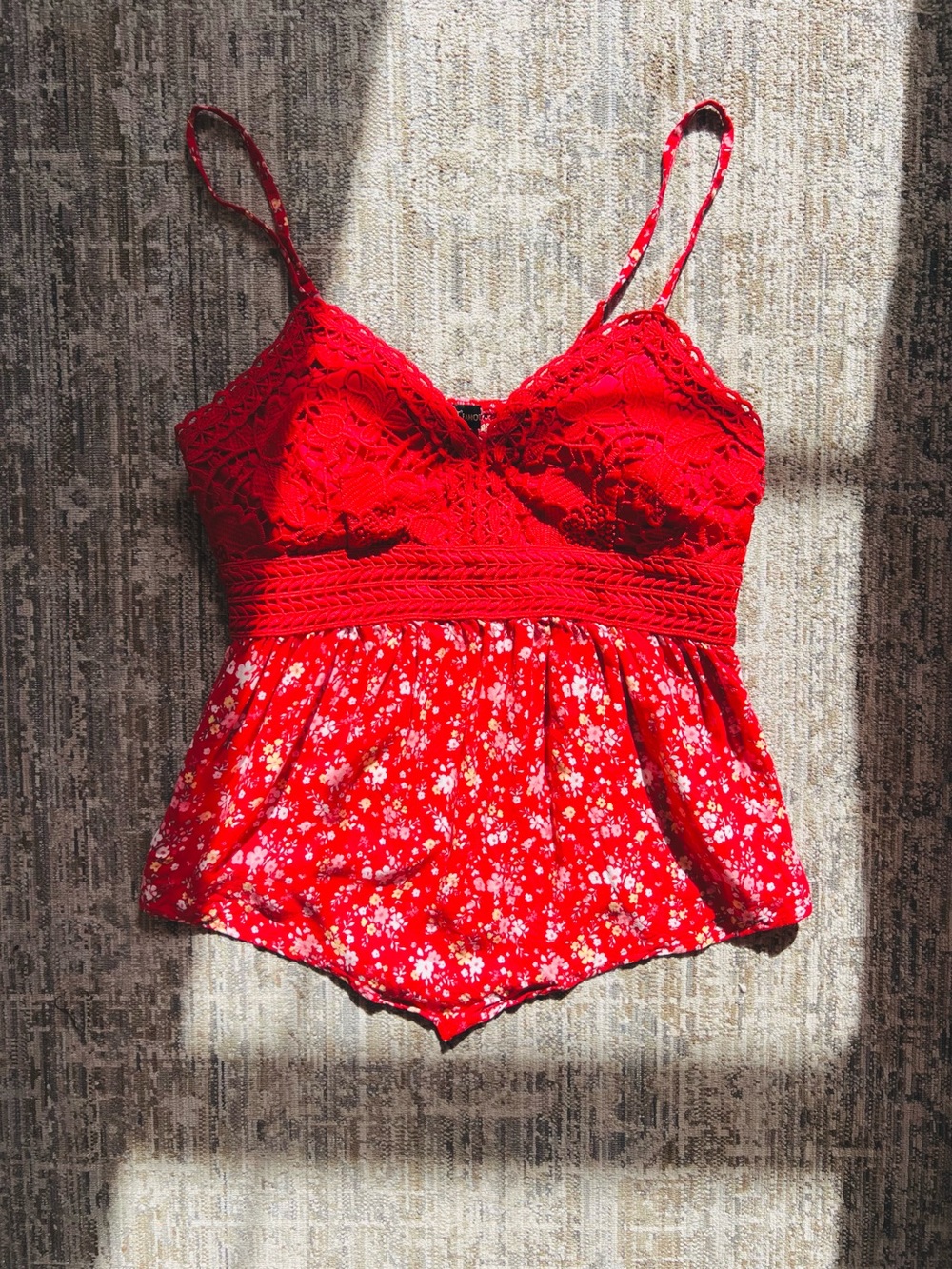 Almost Famous Red Floral Crochet-Trim Cami